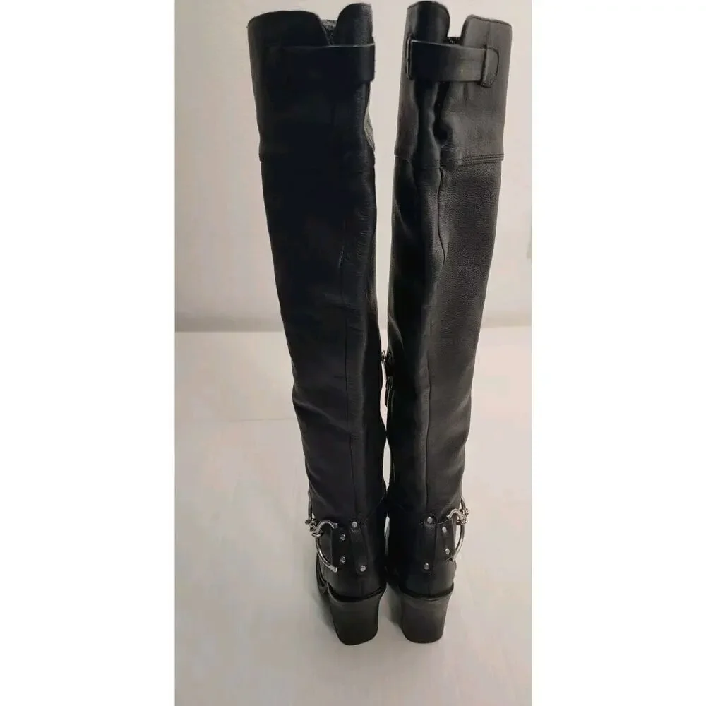 Colin Stuart Over The Knee Heel Boots 6B Leather Square Toe Witchy Punk Vampi
